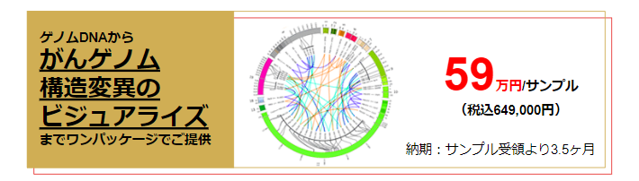 ゲノムDNAからがんゲノム構造変異のビジュアライズまでワンパッケージでご提供:59万円/サンプル(税込649,000円)